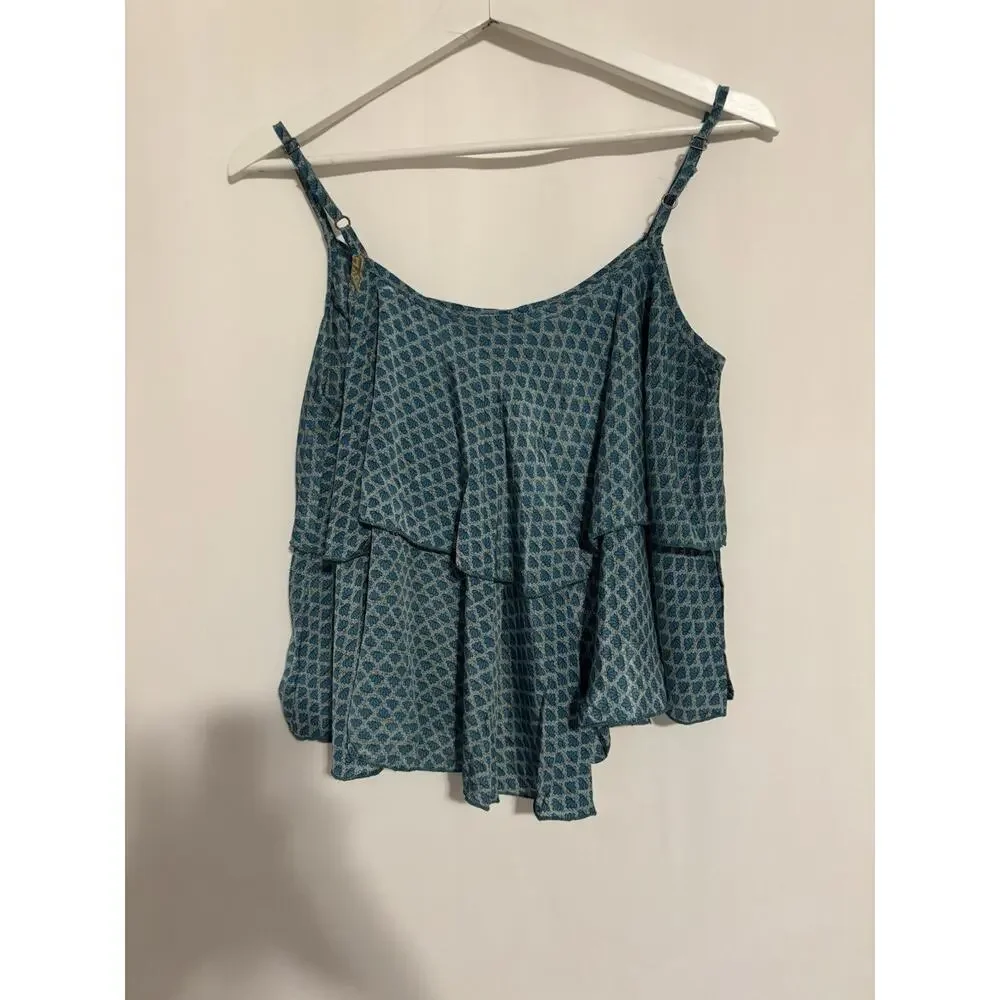 Raga Skirt Top Set Small Green Satin Floral Print Ruffles Boho S M New